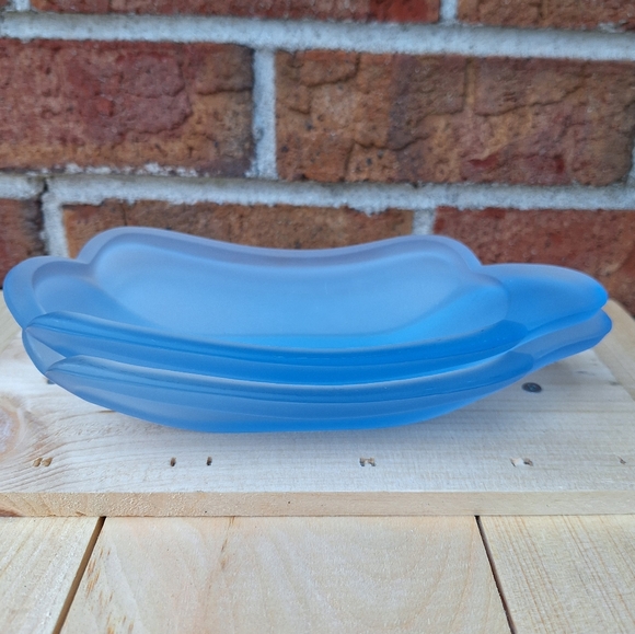 Blue Glass Banana Split Dishes Vintage Frosted Glass Dessert Set of 2 Dad Gifts - Picture 2 of 15